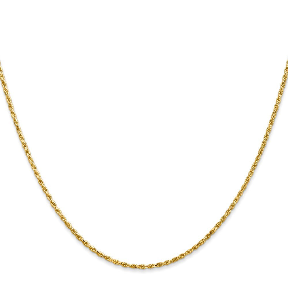 14k Yellow Gold 14" 1.3mm Diamond-cut Solid Machine Made Rope Chain Necklace