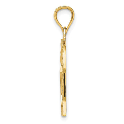 14k Yellow Gold Satin Diamond-cut Crooked Heart Pendant
