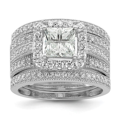 Sterling Silver Rhodium plated CZ 3 piece Bridal Ring Set Size 7
