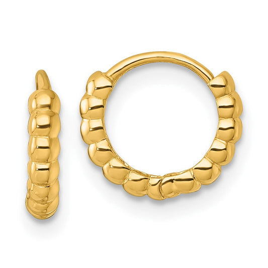 14k Yellow Gold Polished 2.25mm Beaded Hinged Hoop Earrings Gift for Women