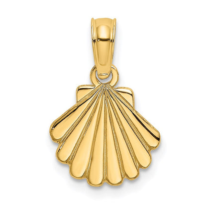 14k Yellow Gold Polished and Engraved Shell Charm Pendant