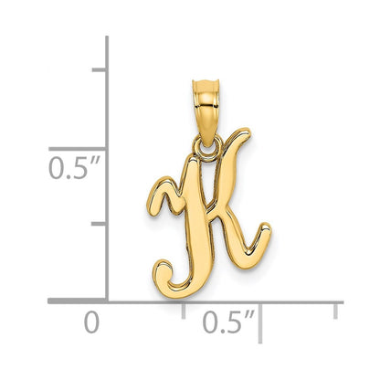 14k Yellow Gold Script Letter K Initial Pendant