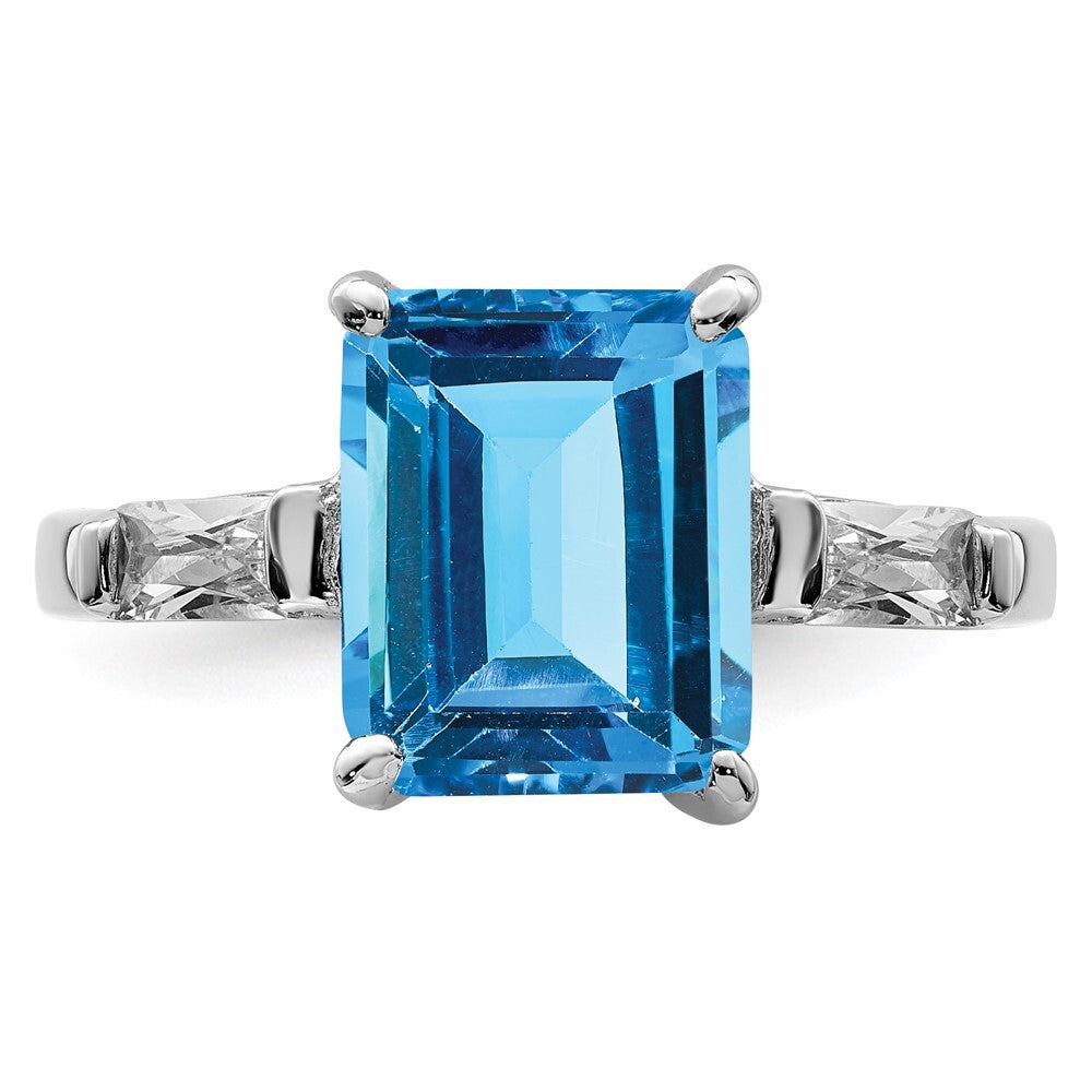 Sterling Silver Rhodium Blue Topaz Ring Size 6