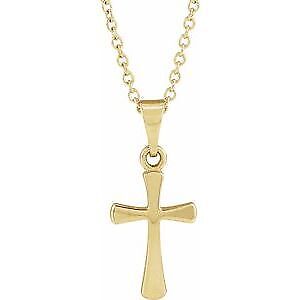 14k Yellow Gold Cross Pendant Necklace 18"