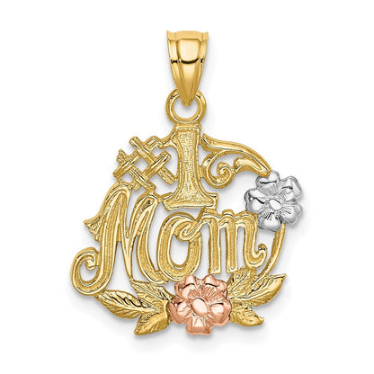 14k Two-tone Gold White Rhodium #1 MOM Flower Charm Pendant