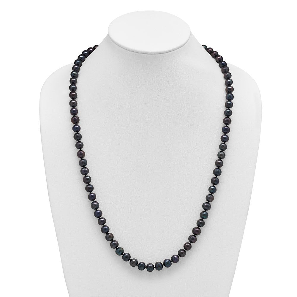 Sterling Silver 8-9mm Black Near-Round Freshwater Cultured Pearl 28" Necklace