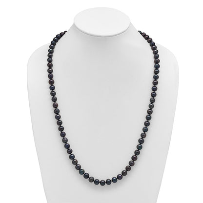 Sterling Silver 8-9mm Black Near-Round Freshwater Cultured Pearl 28" Necklace