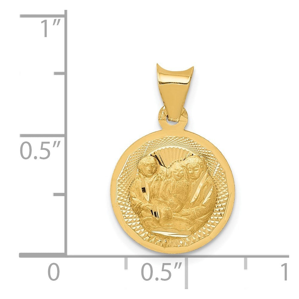 14k Yellow Gold Polished and Diamond-Cut Baptism Circle Pendant