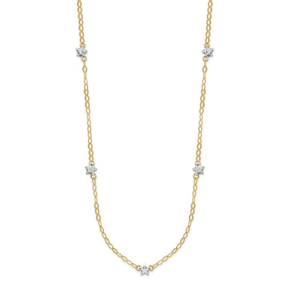 14K Two-tone Gold Oval Chain Necklace Diamond Cut Stars w/ 2in Ext Necklace