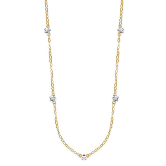 14K Two-tone Gold Oval Chain Necklace Diamond Cut Stars w/ 2in Ext Necklace