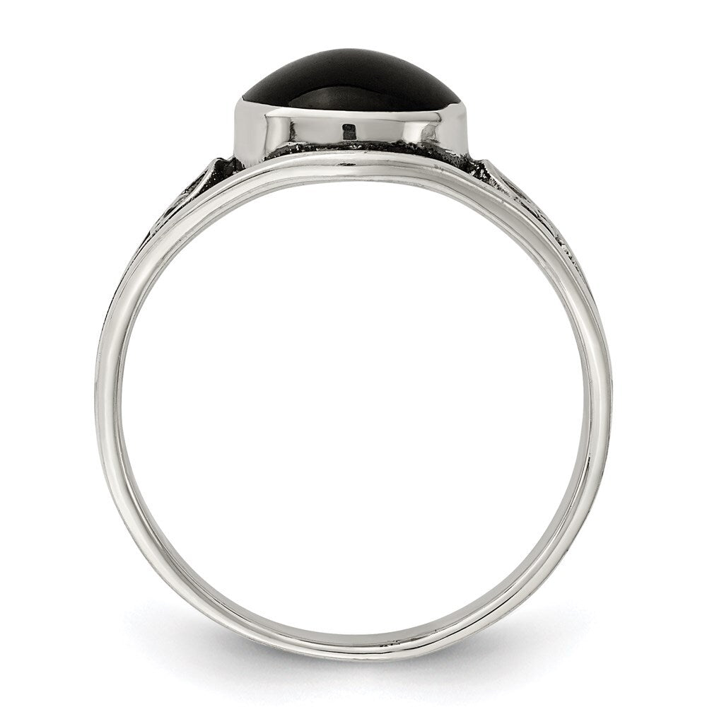 Sterling Silver Antiqued Black Agate Ring Size 8
