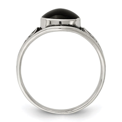 Sterling Silver Antiqued Black Agate Ring Size 8
