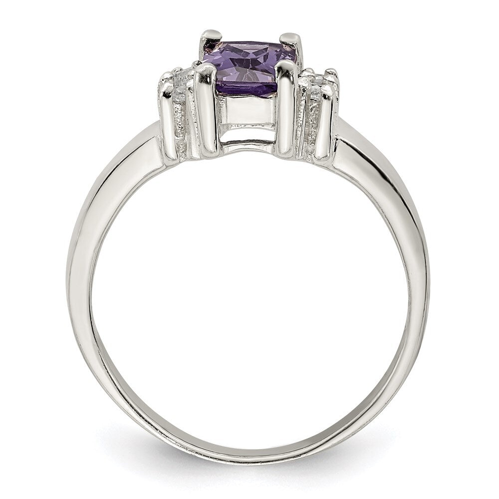 Sterling Silver Purple & White Cubic Zirconia Ring Size 8