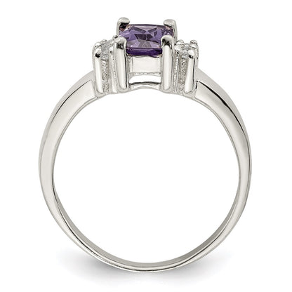 Sterling Silver Purple & White Cubic Zirconia Ring Size 8