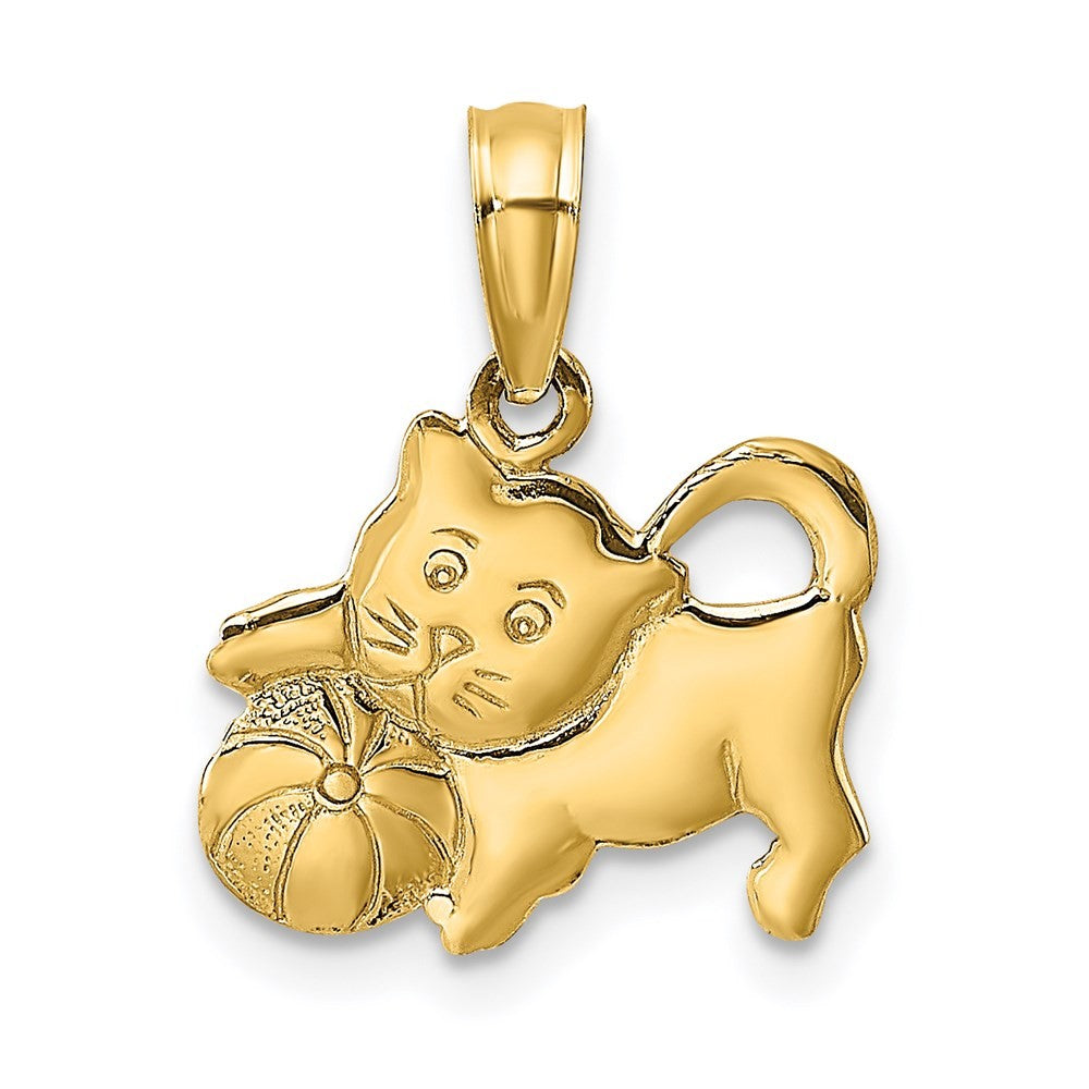 14k Yellow Gold 3-D Polished Kitten Charm