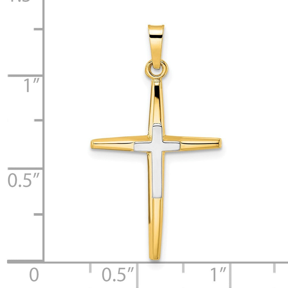 14k Two-tone Gold Polished Solid Double Cross Pendant for Women