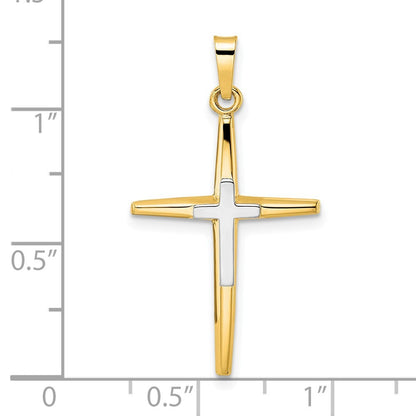 14k Two-tone Gold Polished Solid Double Cross Pendant for Women