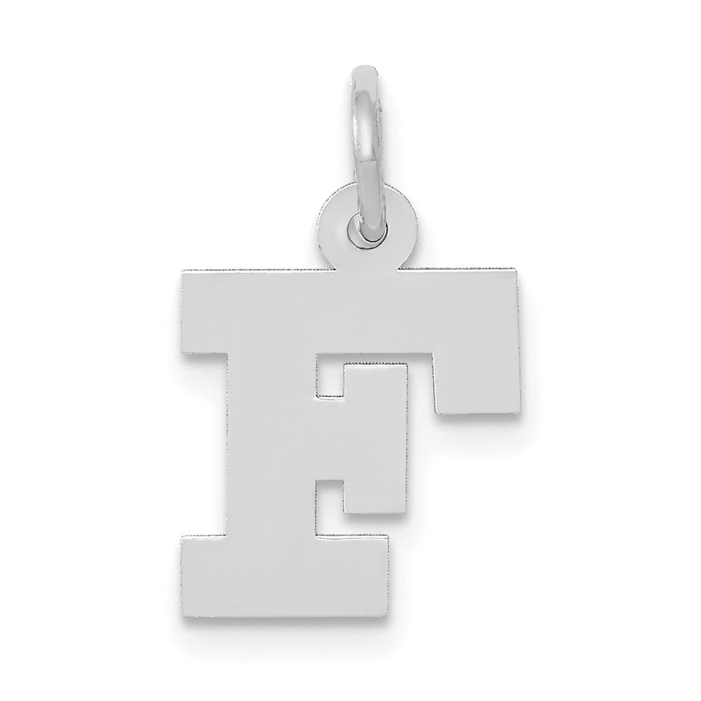 14k White Gold Small Block Letter F Initial Charm Pendant