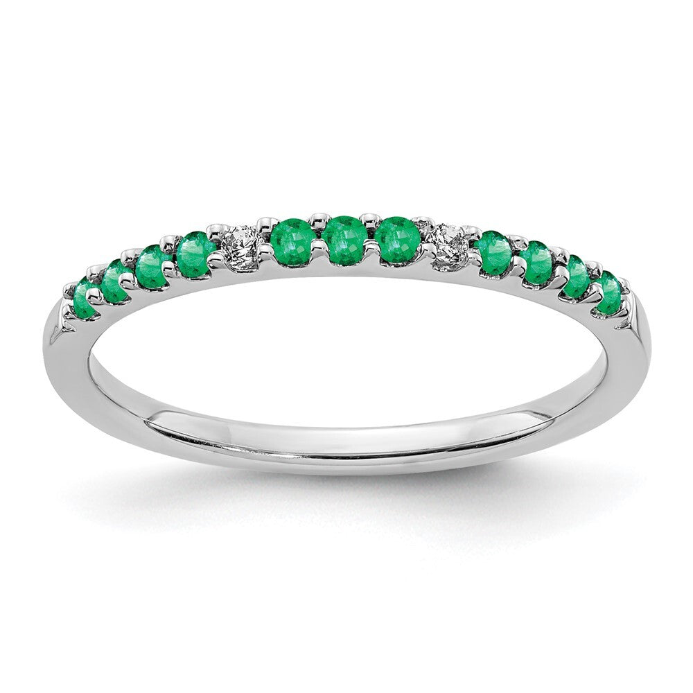 14k White Gold Diamond and Emerald Band Size 7