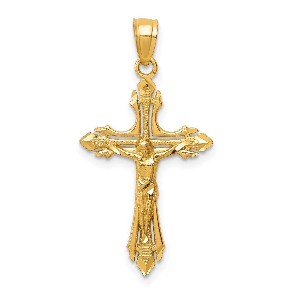 14k Yellow Gold Diamond-cut Crucifix Pendant
