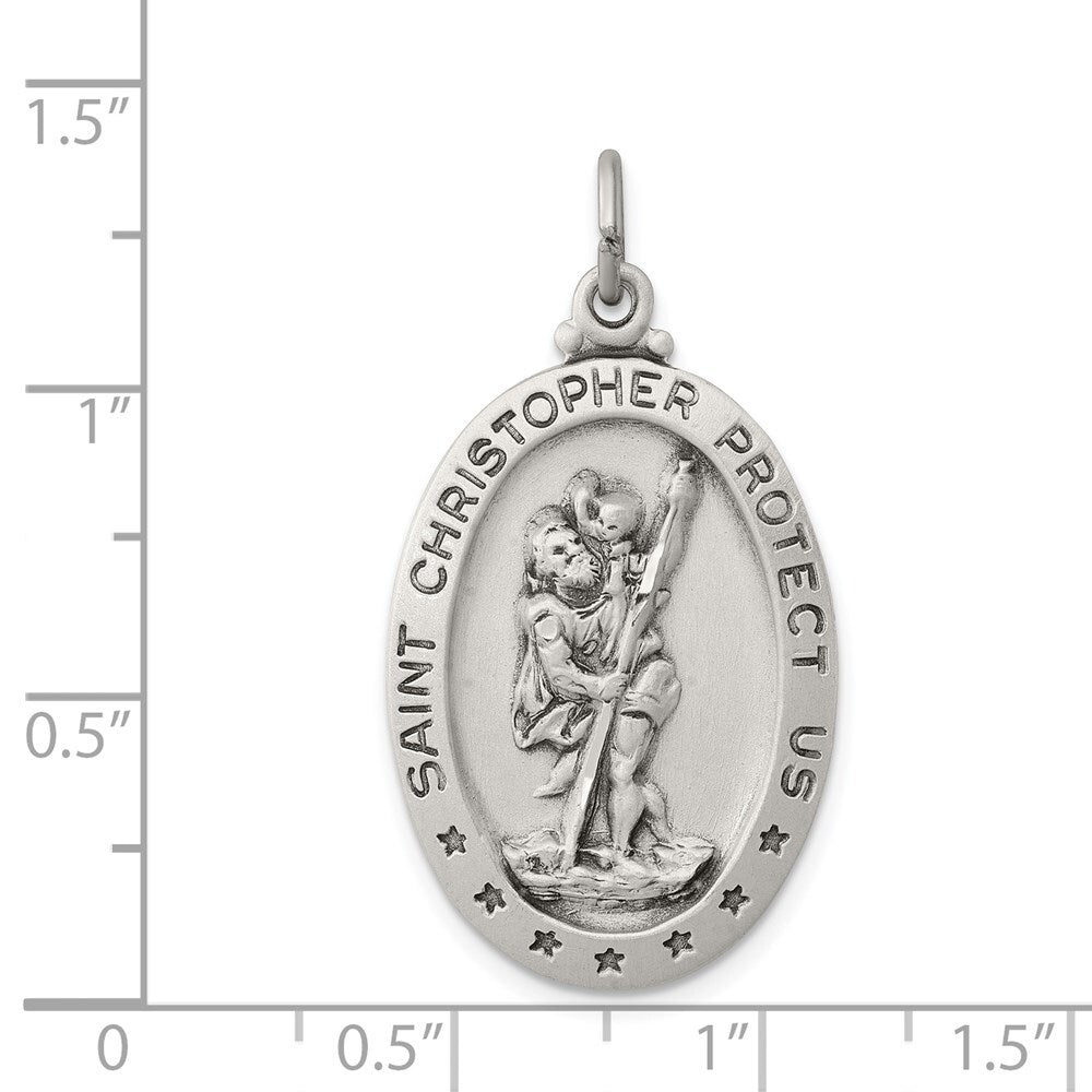 Sterling Silver Antiqued St. Christopher Medal Pendant