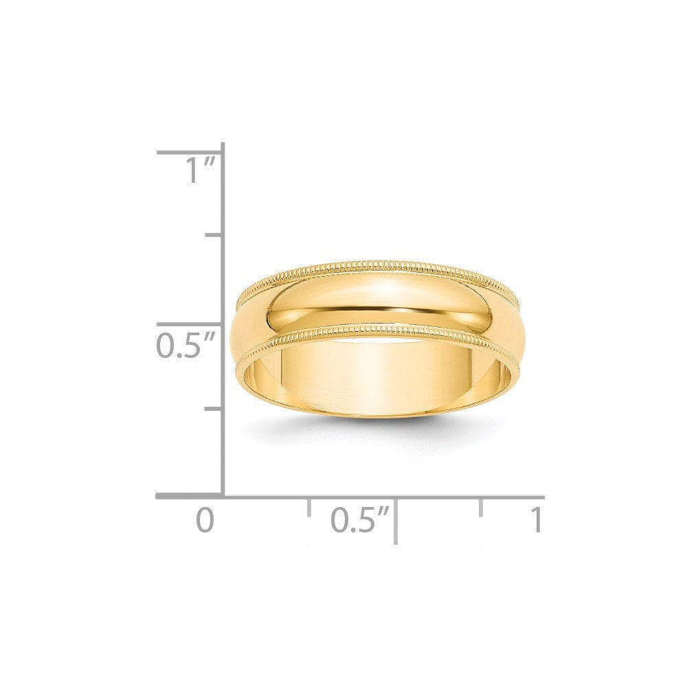 14K Yellow Gold 6mm Lightweight Milgrain Half Round Wedding Band Ring Size 6