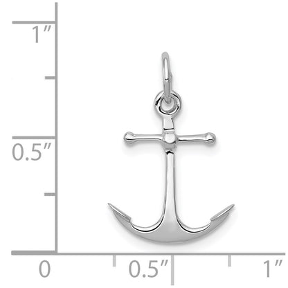 14k White Gold Solid Polished 3-D Anchor Charm Pendant for Women