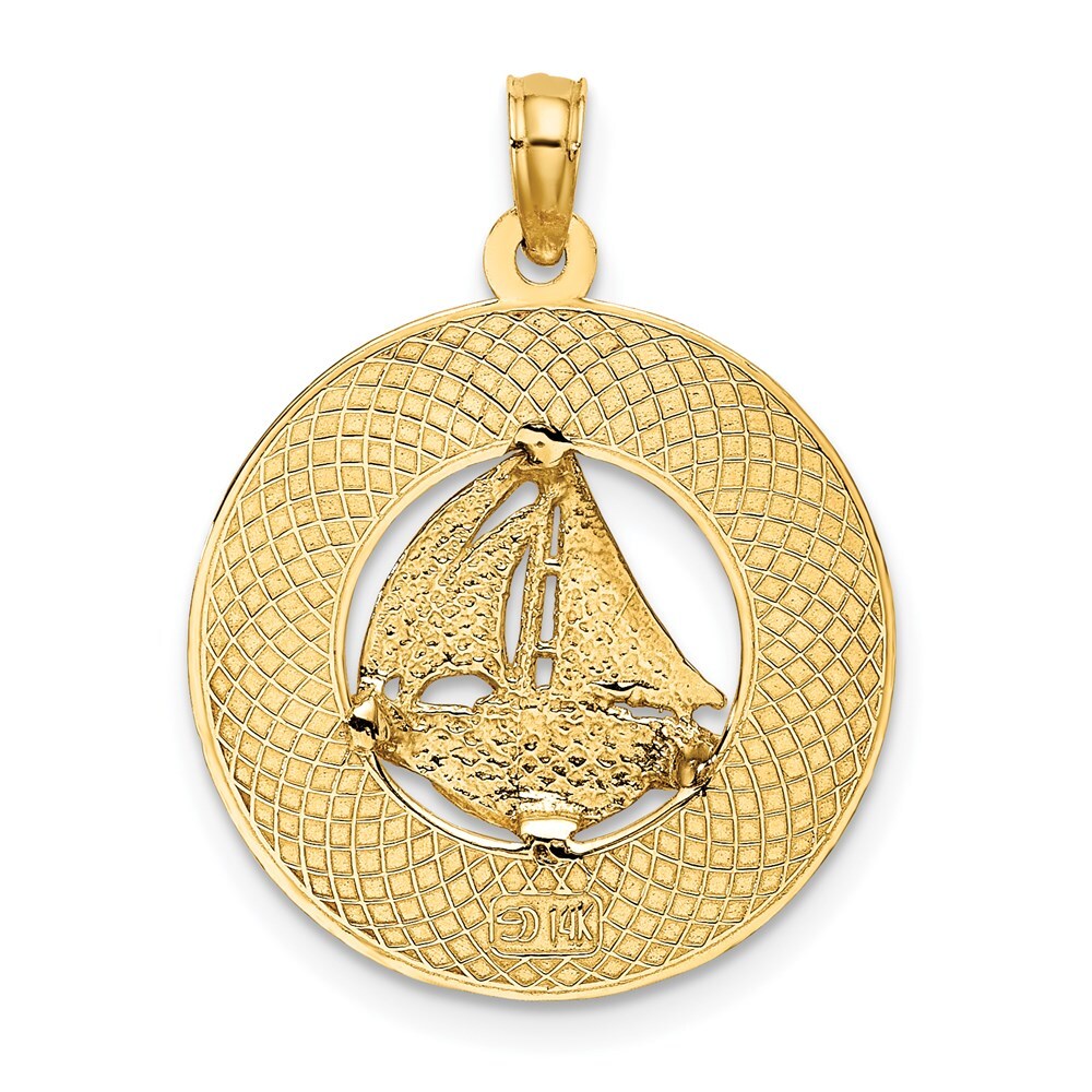 14k Yellow Gold SANIBEL Sailboat Circle Charm Pendant for Women