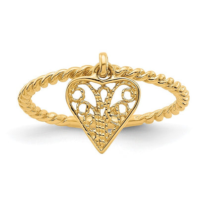 14K Yellow Gold Dangle Heart Ring Size 5