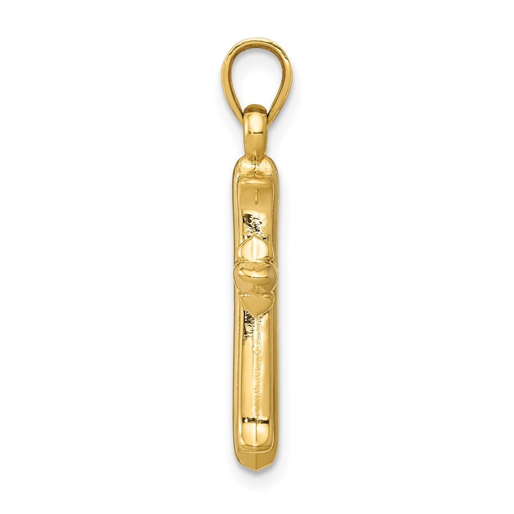 14k Yellow Gold w Rhodium Reversible Hollow Cross Pendant