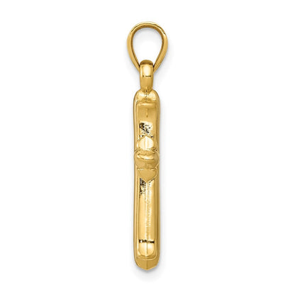 14k Yellow Gold w Rhodium Reversible Hollow Cross Pendant