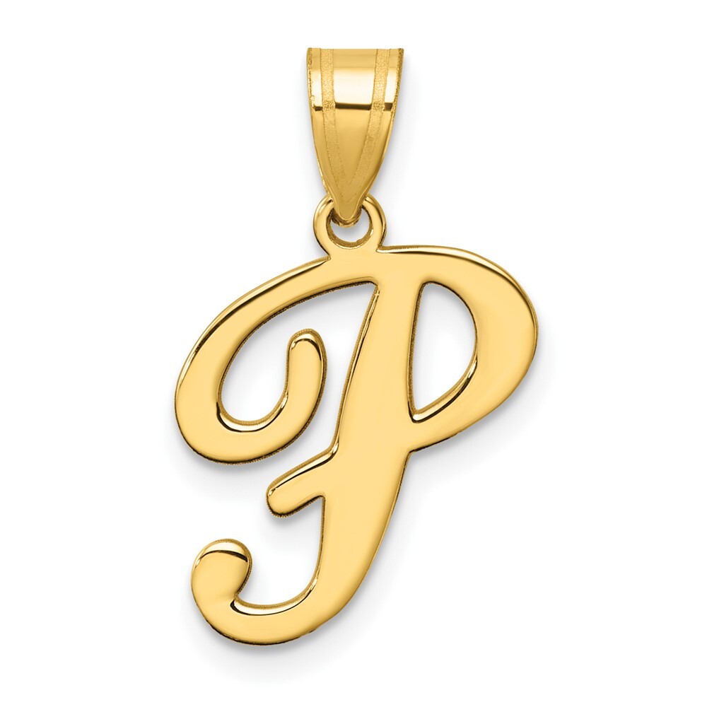 14k Yellow Gold Script Letter P Initial Pendant for Women
