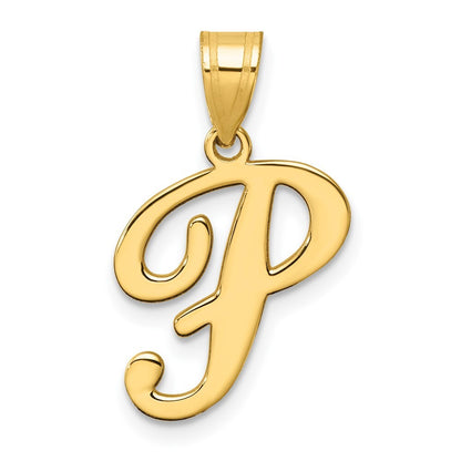 14k Yellow Gold Script Letter P Initial Pendant for Women
