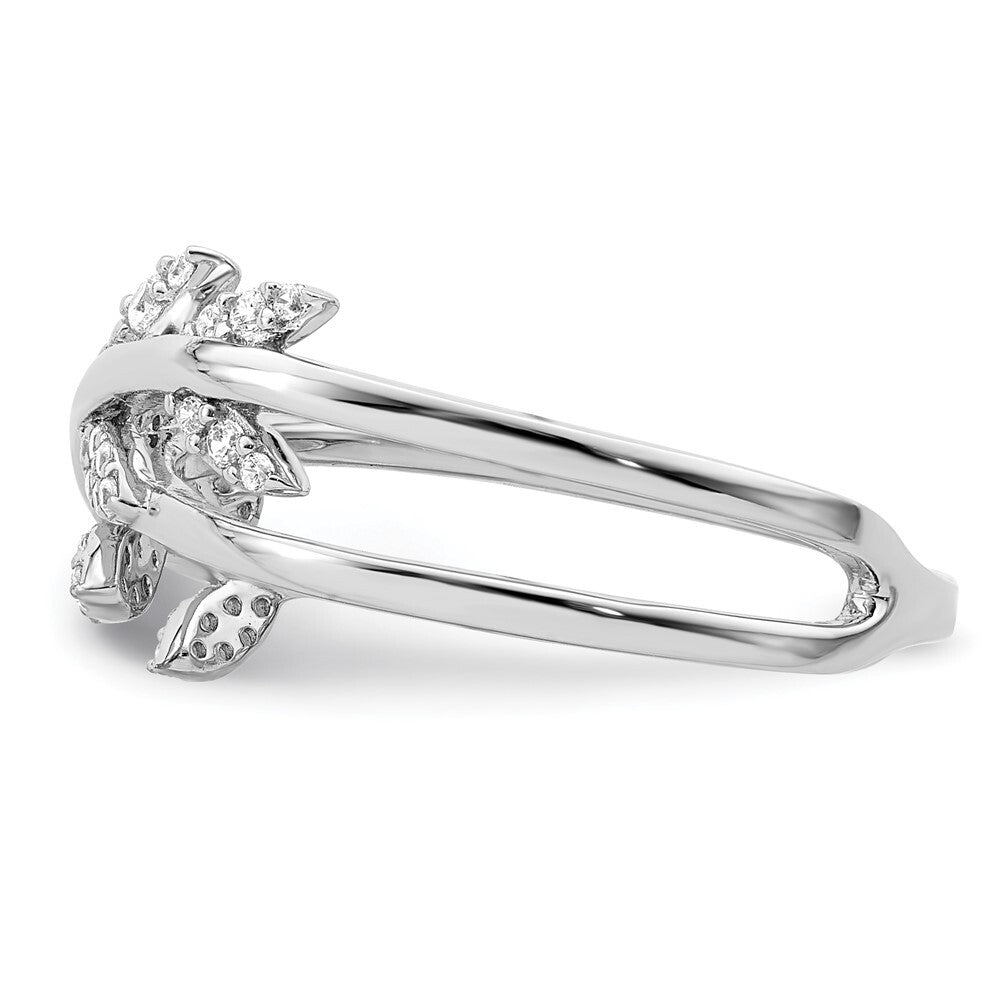 Sterling Silver Rhodium plated CZ Leaves Ring Size 6
