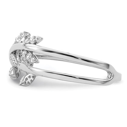 Sterling Silver Rhodium plated CZ Leaves Ring Size 6