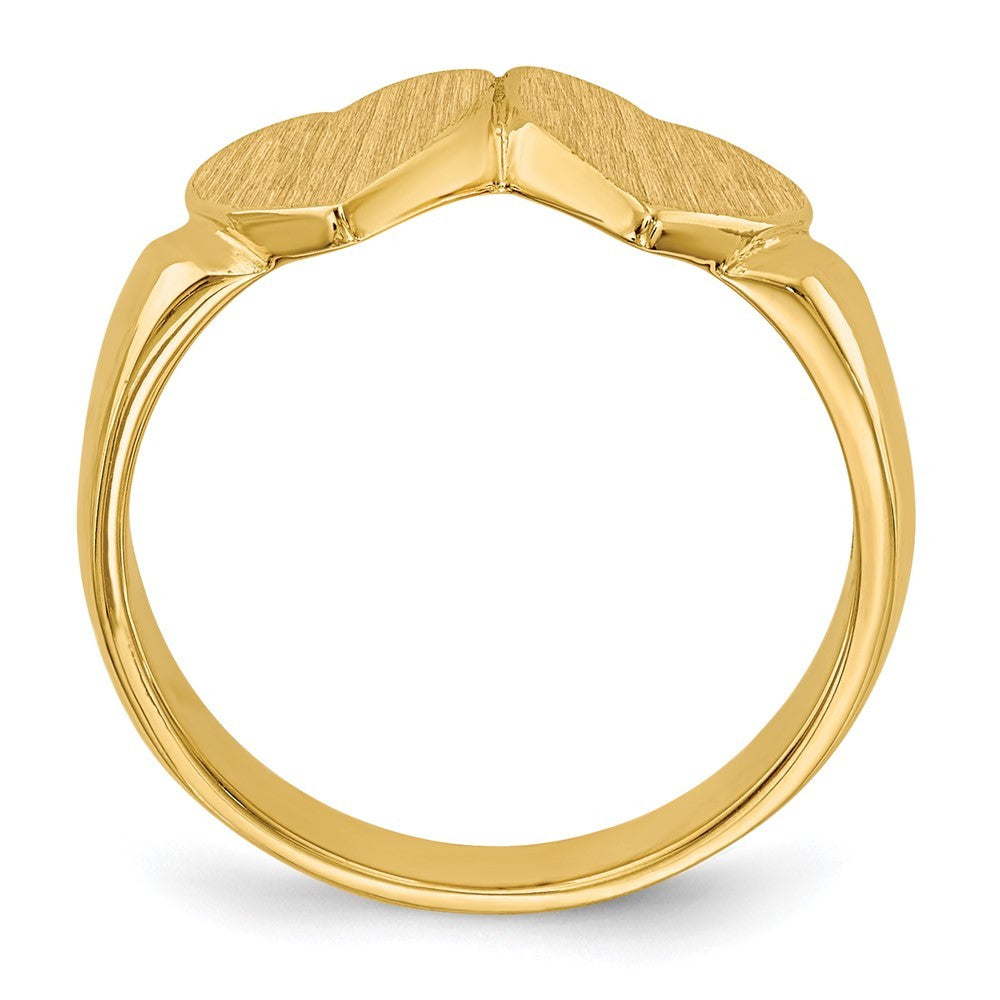 14k Yellow Gold 8.0x8.0mm Closed Back Double Heart Signet Ring