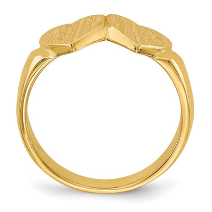 14k Yellow Gold 8.0x8.0mm Closed Back Double Heart Signet Ring