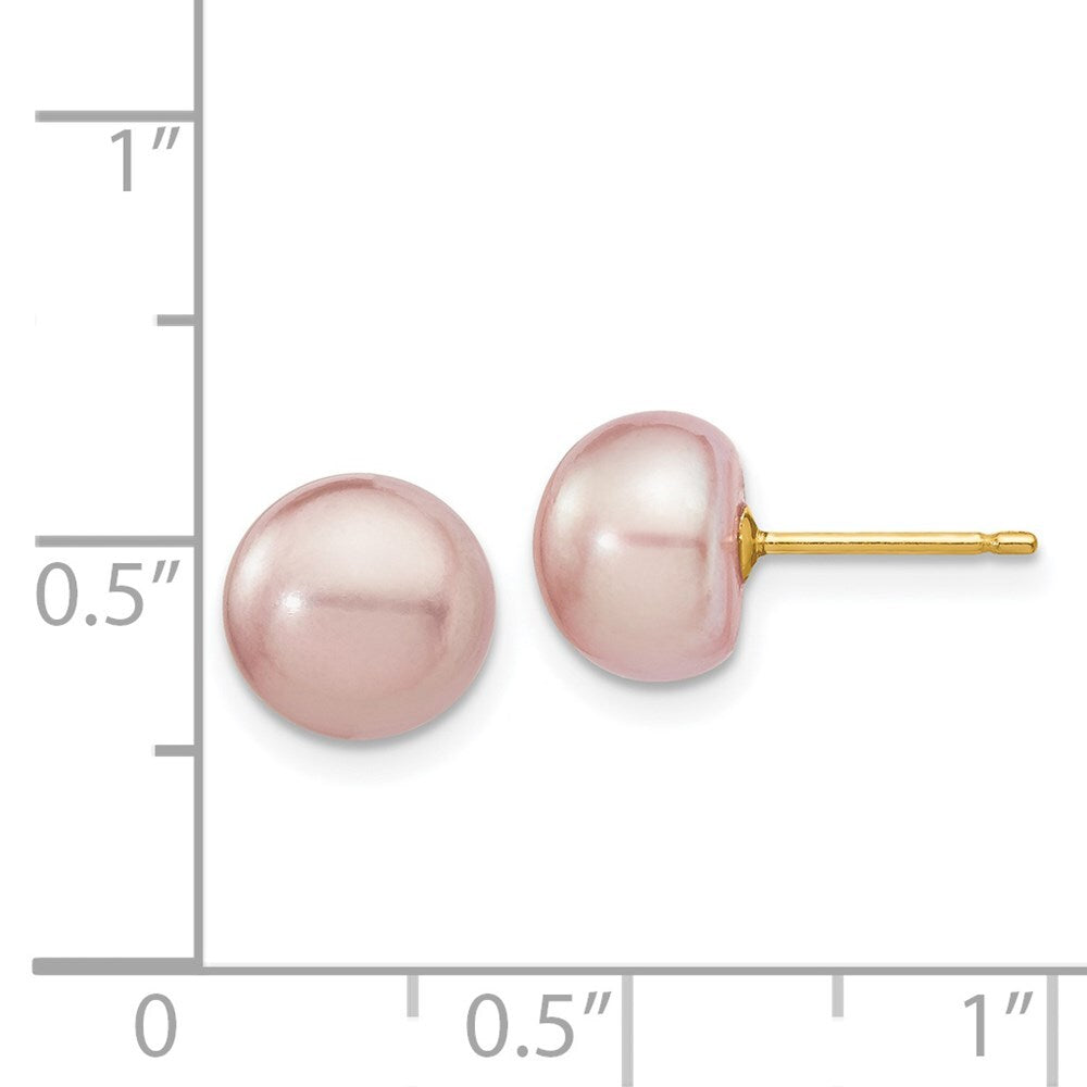 14k Yellow Gold 8-9mm Purple Button Freshwater Cultured Pearl Stud Earrings