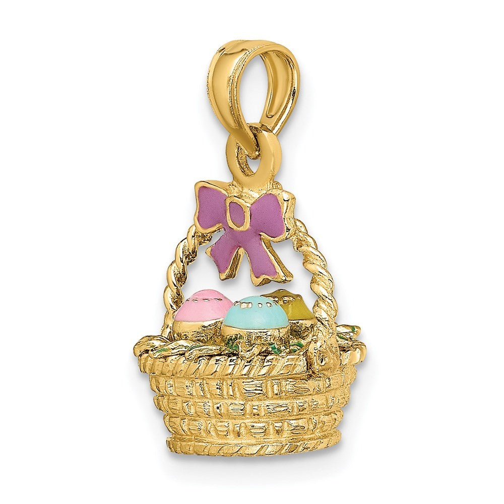 14k Yellow Gold 3-D Enameled Easter Basket w Bow and Eggs Charm