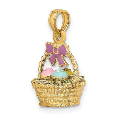 14k Yellow Gold 3-D Enameled Easter Basket w Bow and Eggs Charm