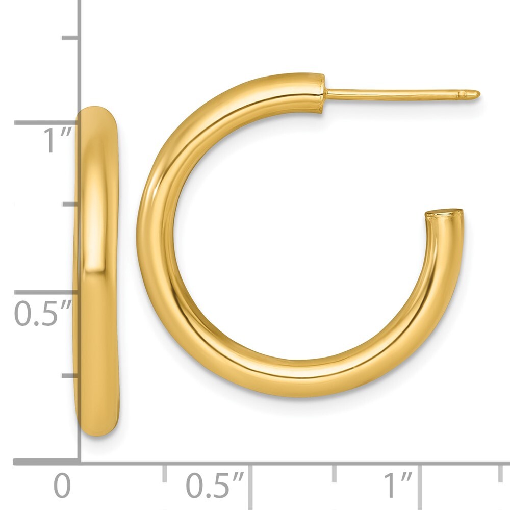 14k Yellow Gold Polished 3.0 x 25mm Tube C-Hoop Earrings Gift for Women