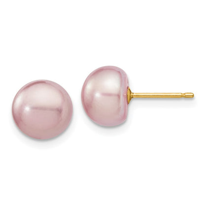 14k Yellow Gold 8-9mm Purple Button Freshwater Cultured Pearl Stud Earrings