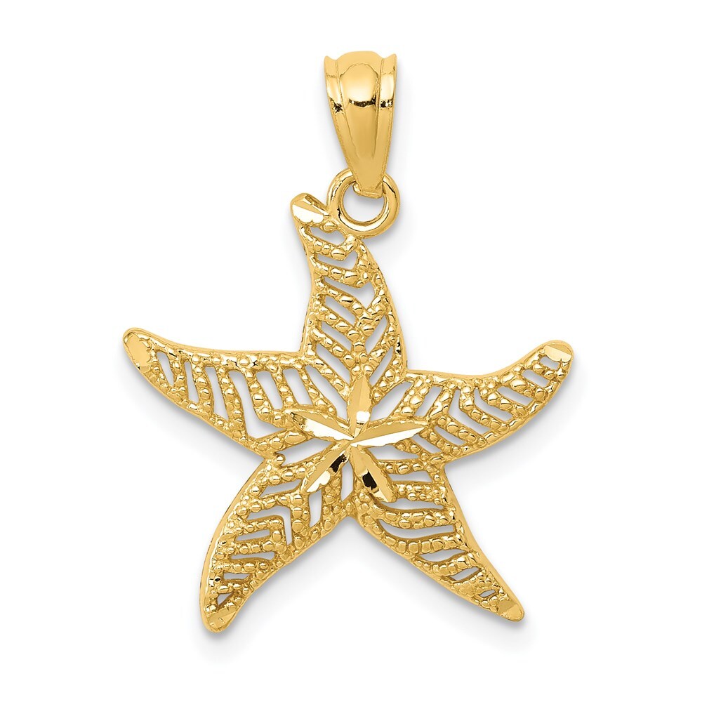 14k Yellow Gold Diamond-cut Polished Filigree Starfish Pendant for Women