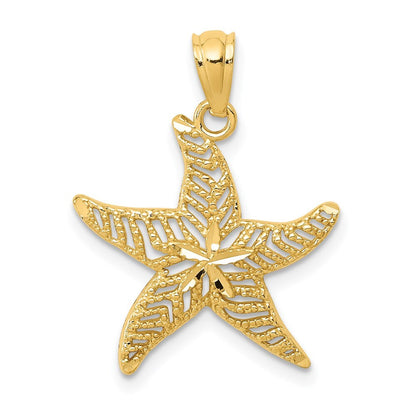 14k Yellow Gold Diamond-cut Polished Filigree Starfish Pendant for Women