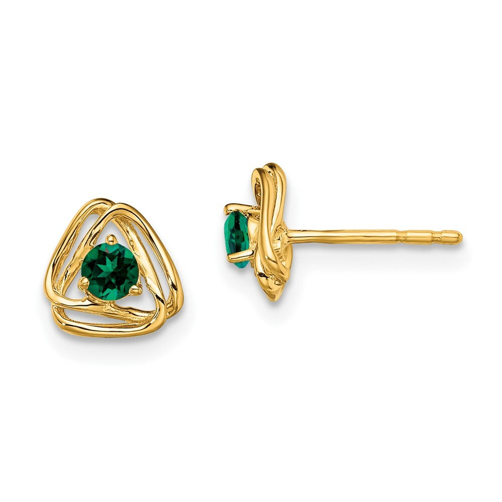 14k Yellow Gold Created Emerald Stud Earrings Gift for Women