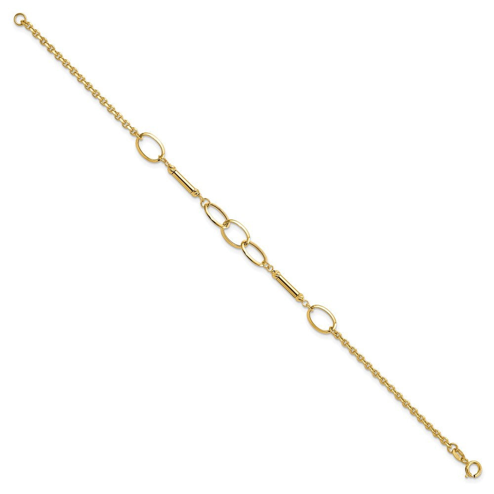 14k Yellow Gold Polished Bars and Oval Links 7.5 inch Bracelet
