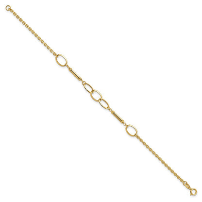 14k Yellow Gold Polished Bars and Oval Links 7.5 inch Bracelet