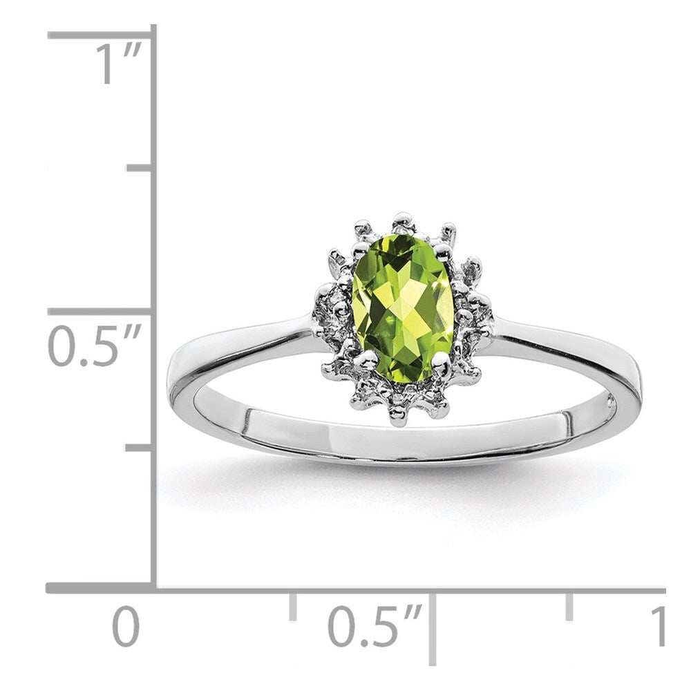 Sterling Silver Rhodium Peridot Diamond Ring Size 7