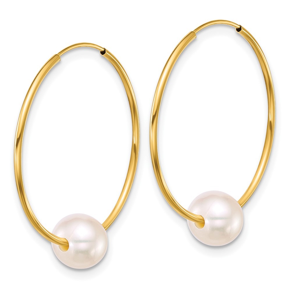 14k Yellow Gold Polished 6-7mm Freshwater Cultured Pearl Endless Hoop Earrings