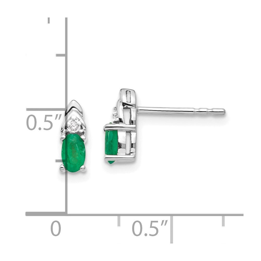 14k White Gold Emerald and Diamond Stud Earrings Gift for Women